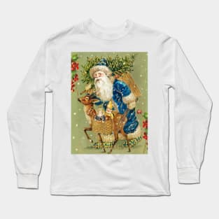 SANTA WITH DEER AND CHRISTMAS GIFTS IN WINTER SNOW Long Sleeve T-Shirt